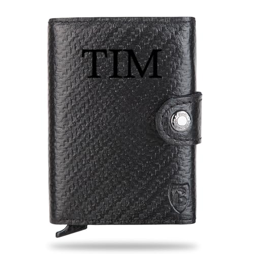 Blade® Personalisiertes Slim Kartenetui für Herren/Damen - Wallet mit Pop-Up-Funktion | Kreditkartenetui mit RFID Schutz | Platz für 6-8 Karten | Individuelles Karten Portemonnaie-CarbonSchwarz