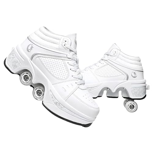 Schuhe mit Rollen für Mädchen und Damen, Kinder Rollschuhe, Verstellbar Roller Skates Shoes für den Außenbereich, Rolschaats und Sneakers 2 in 1 (F, EU36)