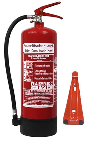 NEU 6 kg ABC Pulver Feuerlöscher auch für Österreich DIN EN 3 GS + Standfuß + Wandhalter + Manometer 43 A, 233 B, C = 12 LE