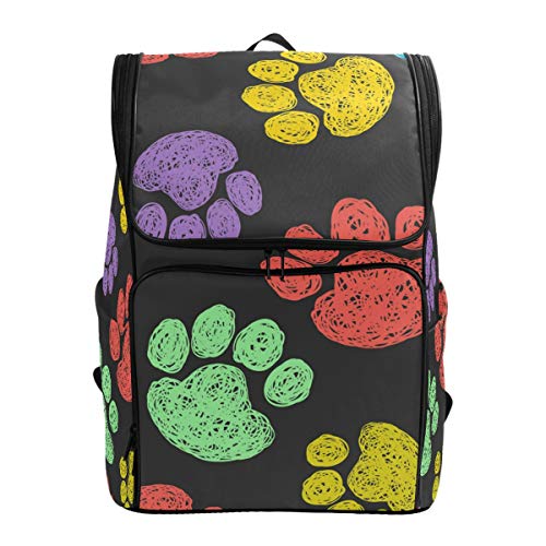 FANTAZIO Rucksack für den Außenbereich, Bunte Katze, Hund, Pfotenabdrücke, für Reisen, Wandern, Camping, Freizeit-Rucksack, groß