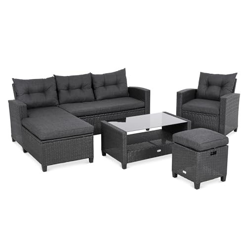 di volio Gartenmöbel DALMIA, Outdoor Lounge Set mit Couchtisch für 6 Personen, Gartenlounge aus wetterfesten Materialien, für Terrasse & Balkon (Schwarz/Graphite)