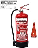 6 L Schaum Feuerlöscher Brandklasse AB DIN EN 3 + GS , Prüfnachweis mit Jahresmarke, Manometer, Wandhalter, Messingarmatur Sicherheitsventil, Standfuß, Schaumlöscher (Ohne Prüfnachweis u. Jahresmarke)