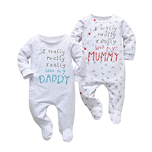 Tinykeke Neugeborenes Baby Jungen Mädchen Buchstaben Strampler Unisex Baby 2er-Pack mit Fuß Babykleidung 0-3 Monate