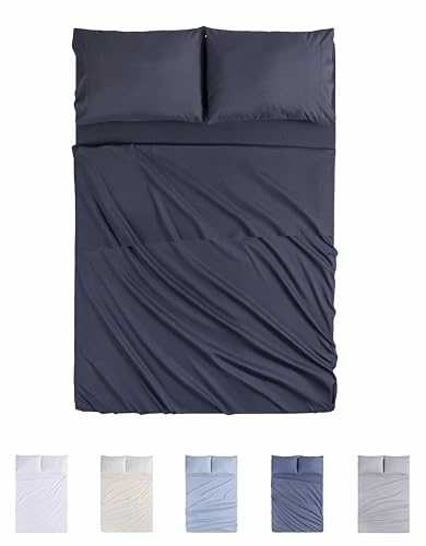 Todocama 4-teiliges Bettwäsche-Set, 4002, Spannbettlaken, Bettbezug, 2 Kissenbezüge, 50 x 80 cm, für Bett 200 x 190/200 cm, Dunkelgrau