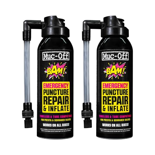 Muc-Off B.A.M! Reifendichtmittel Reifenreparaturset Inflate & Repair 125 ml, 2 Pack - Spray - Sofortige Reparatur und Aufpumpen von Reifen - Geeignet für Straßen-, CX/Kies- und MTB-Reifen