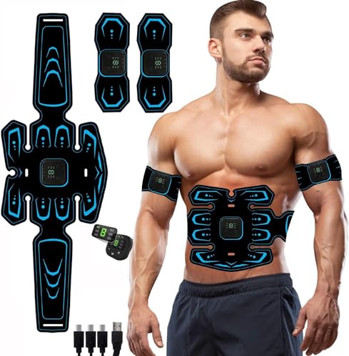 WARDBES EMS Trainingsgerät, Elektrisch für Bauch, Arm, Bein-Fitness Trainings Gang, 6 Modi & 9 Intensitäten,EMS Muskelstimulator, Bauchmuskeltrainer, USB-Wiederaufladbarer Tragbarer Muskelstimulator