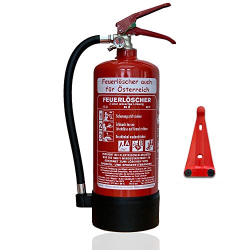 NEU 3 l Fettbrand Schaum Feuerlöscher auch für Österreich DIN EN3 GS + Wandhalter + Manometer + Standfuß, Fettbrandlöscher 13 A, 89 B, 40F = 4 LE