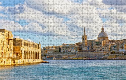 GUOHLOZ Puzzle 1000 Teile - Puzzel für Erwachsene - 100% Recycelten hölzern Puzzle Erwachsene und Kinder - Familienspaß Mittelmeer, Malta, Valletta, 75x50cm