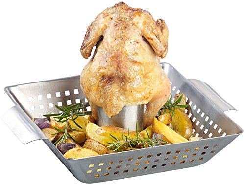 Rosenstein & Söhne Hähnchengrill: BBQ-Hähnchen-Griller mit Aroma-Behälter für ganze Hähnchen (Hähnchengriller mit Aromabehälter, Hähnchenbräter, Vertikalgrill)