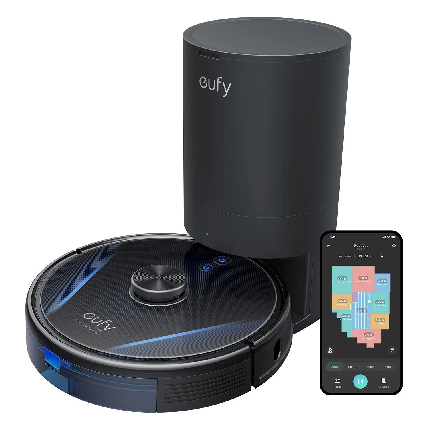 eufy Saugroboter mit Absaugstation RoboVac LR30 Hybrid+, Mit Wischfunktion, 60 Tage Kapazität, iPath Laser Navigation, 3000Pa Saugkraft, Multi Stockwerk Kartierung, App, Kompatibel mit Alexa