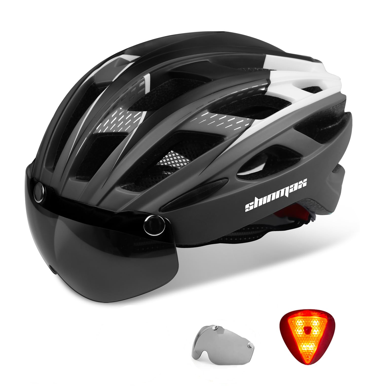 Shinmax Fahrradhelm Herren Damen Fahrradhelm mit Visier Magnetische Abnehmbarer Schutzbrille Fahrradhelme mit Licht Erwachsene Radhelm Cityhelm Einstellbarer Atmungsaktiv Sicherheitsschutz MTB Helm