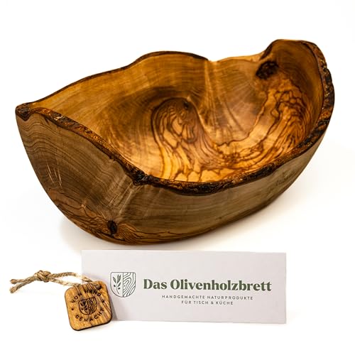 das Olivenholzbrett® Olivenholz Obstschale Schale, Brotschale, länglich, oval, Naturschnitt mit natürlich geformeten Rand ca. 35cm