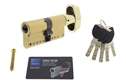 Tesa Assa Abloy TK1B4535L Hochsicherheitszylinder TK100 Doppelkupplung Messing, 45 x 35 mm, Schlüssel - Taste