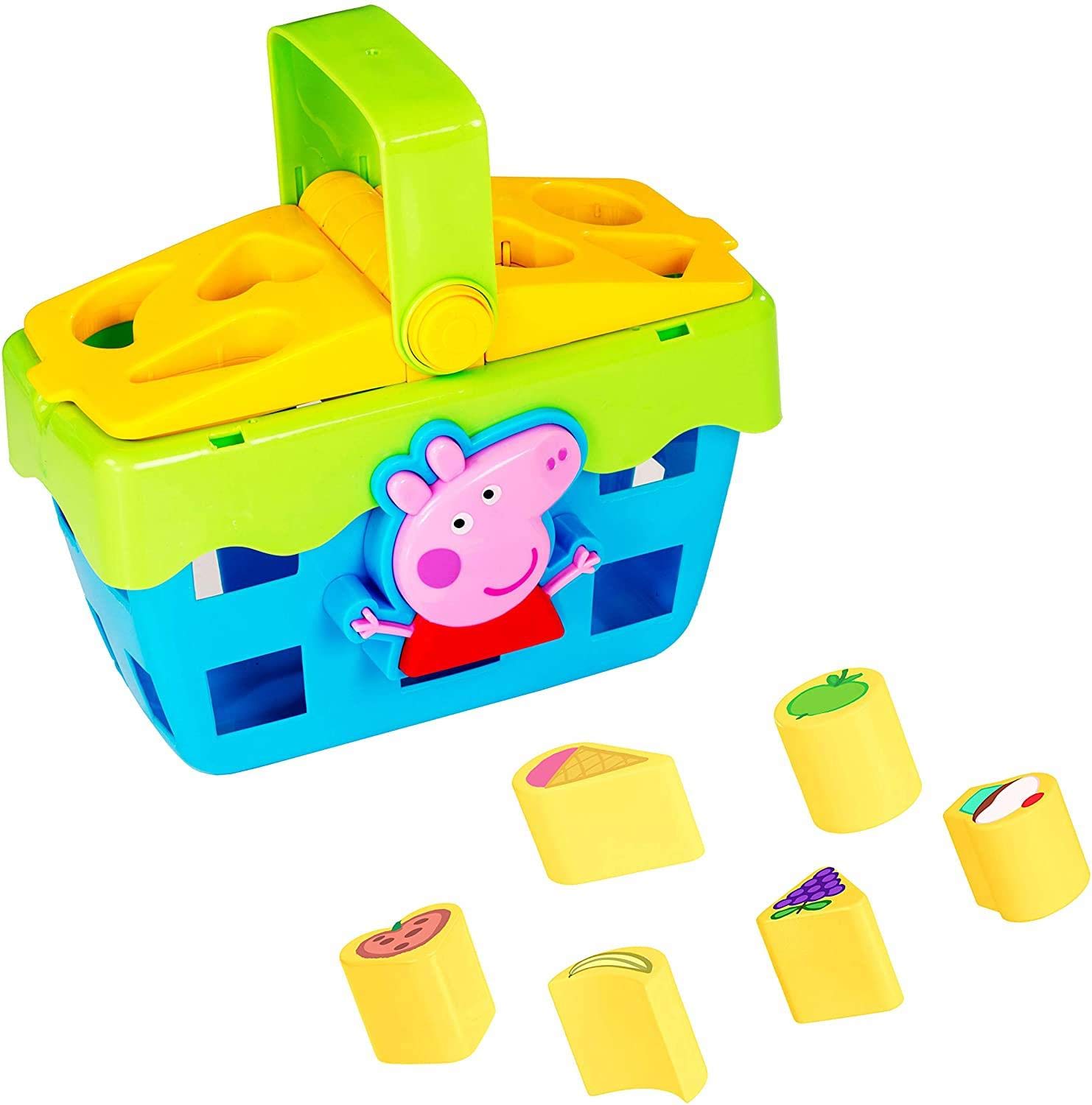 HTI Toys 1684446.INF Peppa Pig 1684446-Steckbox Picknick Shape SORTER Picnic Steckspielzeug Picknickkorb Set mit Soundeffekten, verschieden