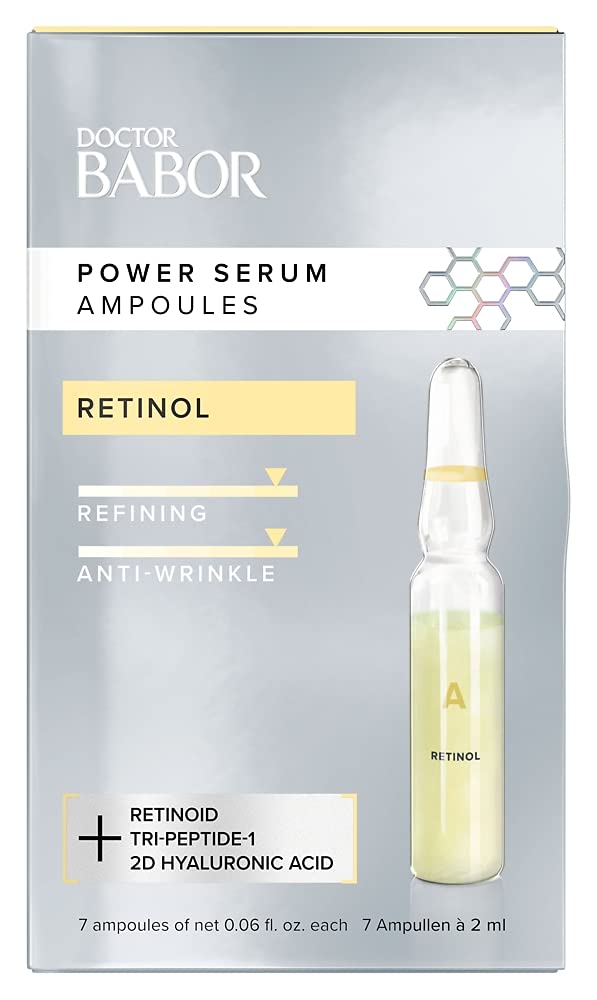 DOCTOR BABOR Power Serum Retinol, Ampullen fürs Gesicht, Hyaluronsäure + Retinol zur Regeneration mit Anti-Age-Effekt, Vegane Formel, 7 x 2 ml