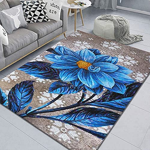 Gambo Teppich Wohnzimmer Blaue Blumen Vintage Groß Teppich Wohnzimmer, Esszimmer Weicher Und Komfortabler Strapazierfähiger Nicht Verziehender Carpet,Für Schlafzimmer,Arbeitszimmer