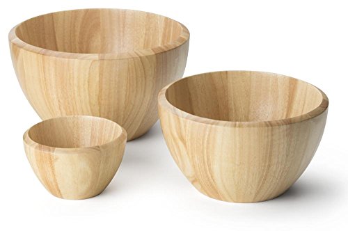 Continenta 3er Set Salatschüsseln aus Gummibaumholz, Obstschalen-Set, Ø 30 x 18 cm, Ø 25 x 14,5 cm und Ø 15,5 x 6 cm, Set by Danto®