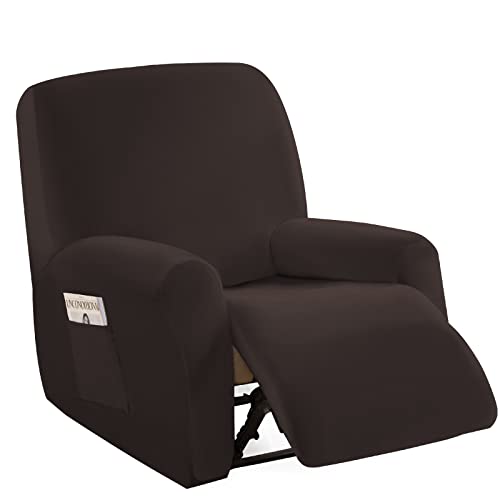 Stretch Relaxsofa Bezüge Samt Liegestuhlbezug 1/2/3 Sitzer Relaxsofa Schonbezüge mit Seitentasche, Möbelschutz für Wohnzimmer (Kaffee, 1 Sitzer)