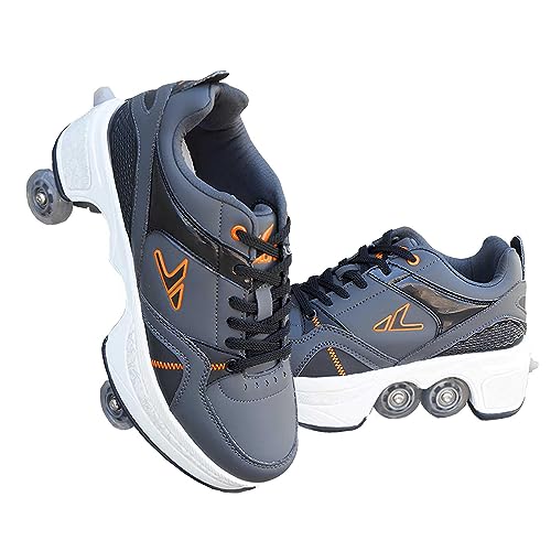 Rollschuhe Schuhe, Kinderschuhe mit Rollen Skate Shoes, 2 in 1 Mehrzweckschuhe Schuhe für Männer Frauen, Casual Deformation Sneakers