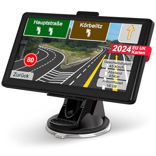 GPS Navi Navigationsgerät für Auto 2024 - Lehwey LKW Navigation für Auto PKW 7 Zoll Europa UK 52 Karten Lebenslang Kostenloses Kartenupdate Navi mit POI Blitzerwarnung Sprachführung Fahrspurassistent