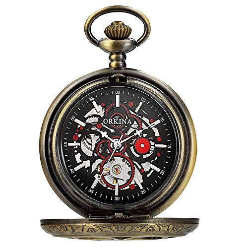 QZH Taschenuhr Unisex Retro Mechanische Taschenuhr Hohle Retro Taschenuhr Kann als Geschenk verwendet Werden Taschenuhren (Schwarz)