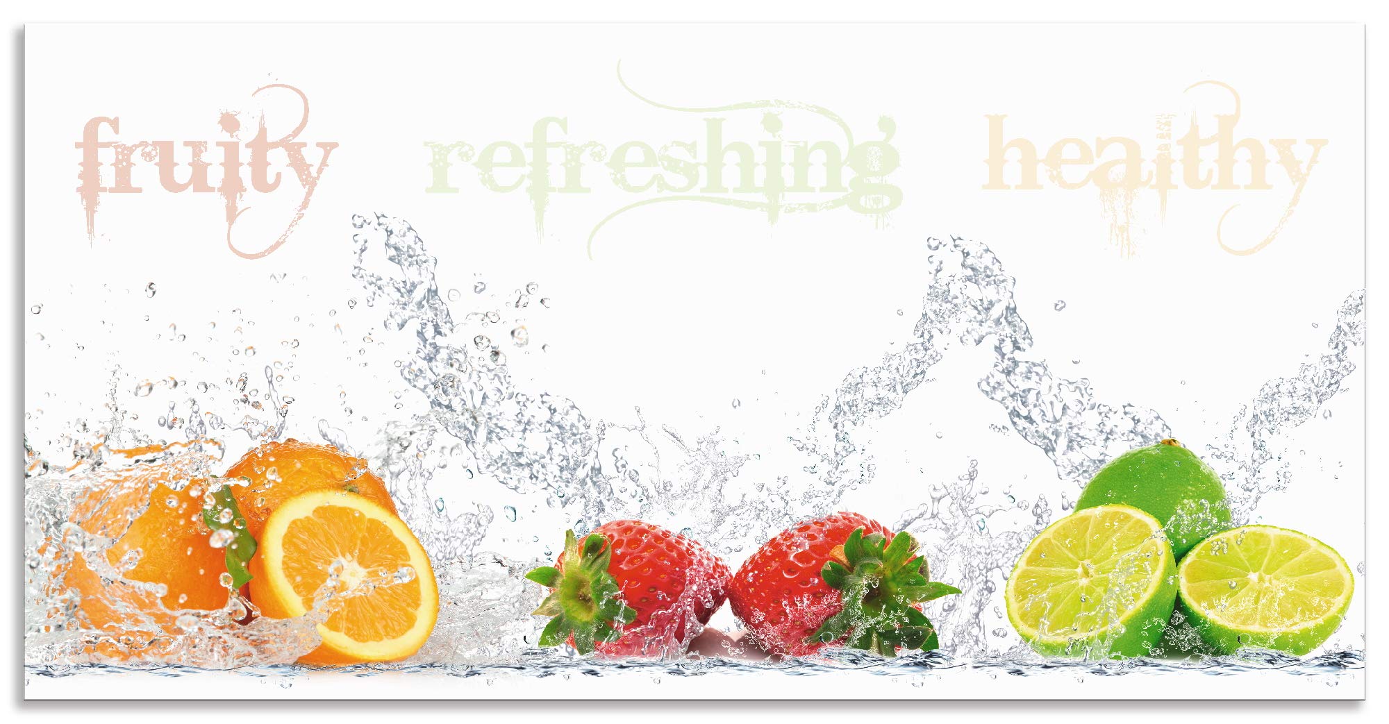 ARTland Spritzschutz Küche aus Alu für Herd Spüle 100x50 cm (BxH) Küchenrückwand mit Motiv Obst Früchte Orange Limette im Wasser Spruch Modern Hell S6JP