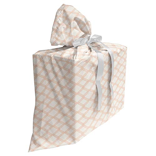 ABAKUHAUS Modern Baby Shower Geschänksverpackung aus Stoff, Geometrischer Hexagon-Streifen, 3x Bändern Wiederbenutzbar, 70 x 80 cm, Pfirsich-Creme