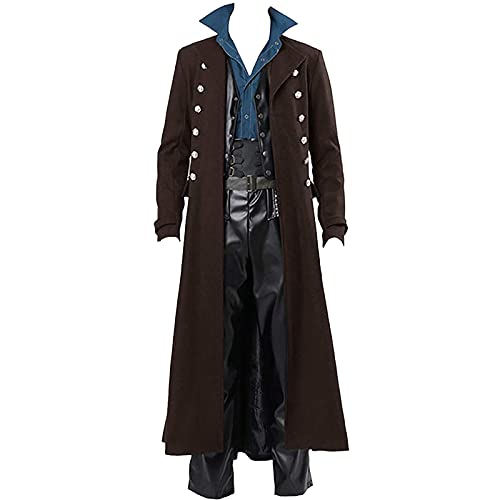 RKaixuni Herren Steampunk Vintage Jacke Gothic Viktorianischer Frock Mantel Uniform Weihnachten Halloween Kostüm Frack, braun, L