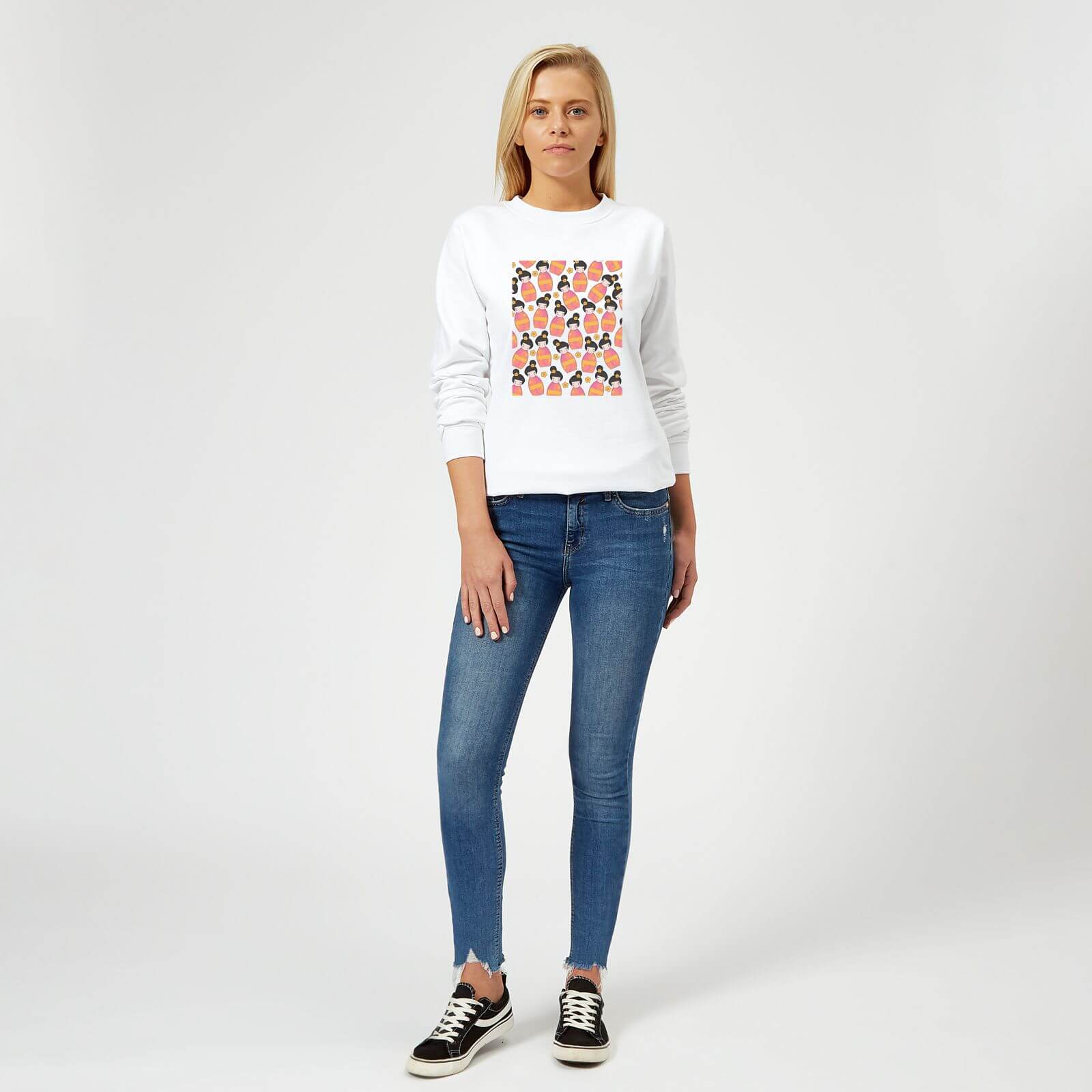 Day Time Geisha Scattered Pattern Women's Sweatshirt - White - XS - Weiß 3