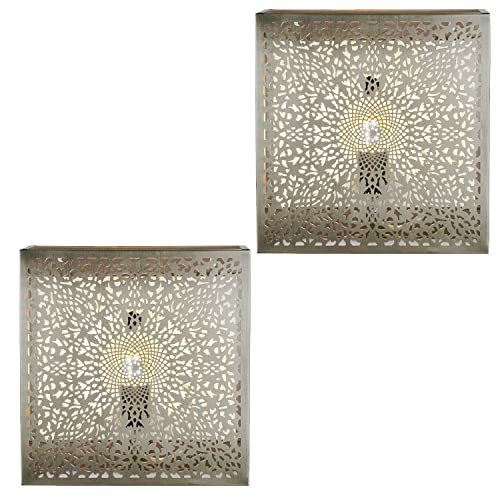 Marrakesch Orientalische Lampe Wandleuchte aus Metall Wandlampe Leuchte Yakin 27cm als Wanddeko (Silber, 2 Stück)