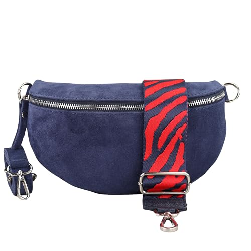 BLADE Bauchtasche Damen, Handgemachte Wildledertasche, Crossbody Bag, Gürteltasche Echtes Leder mit 2 abnehmbaren/verstellbaren breiten Gürteln, Umhängetasche aus Italien, Geschenk für Sie -Navy