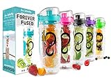 Live Infinitely Wasserflasche mit Fruchteinsatz, mit Infusionsstab, Klappdeckel, zwei Handgriffen und Rezept-E-Book-Geschenk – Wasserflasche mit Fruchtgeschmack (helles Blaugrün, 900 ml)