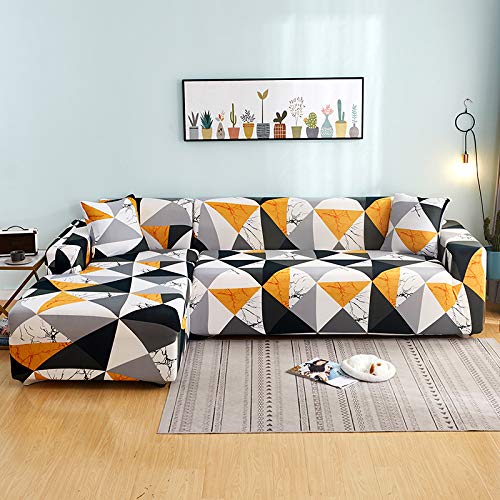 Sofabezug L-Form Stretch Sofa überzug Spandex Polyester Stoff Stretch Sofabezüge + 2pcs Kissenbezüge für Schnittsofa(Printed 07)