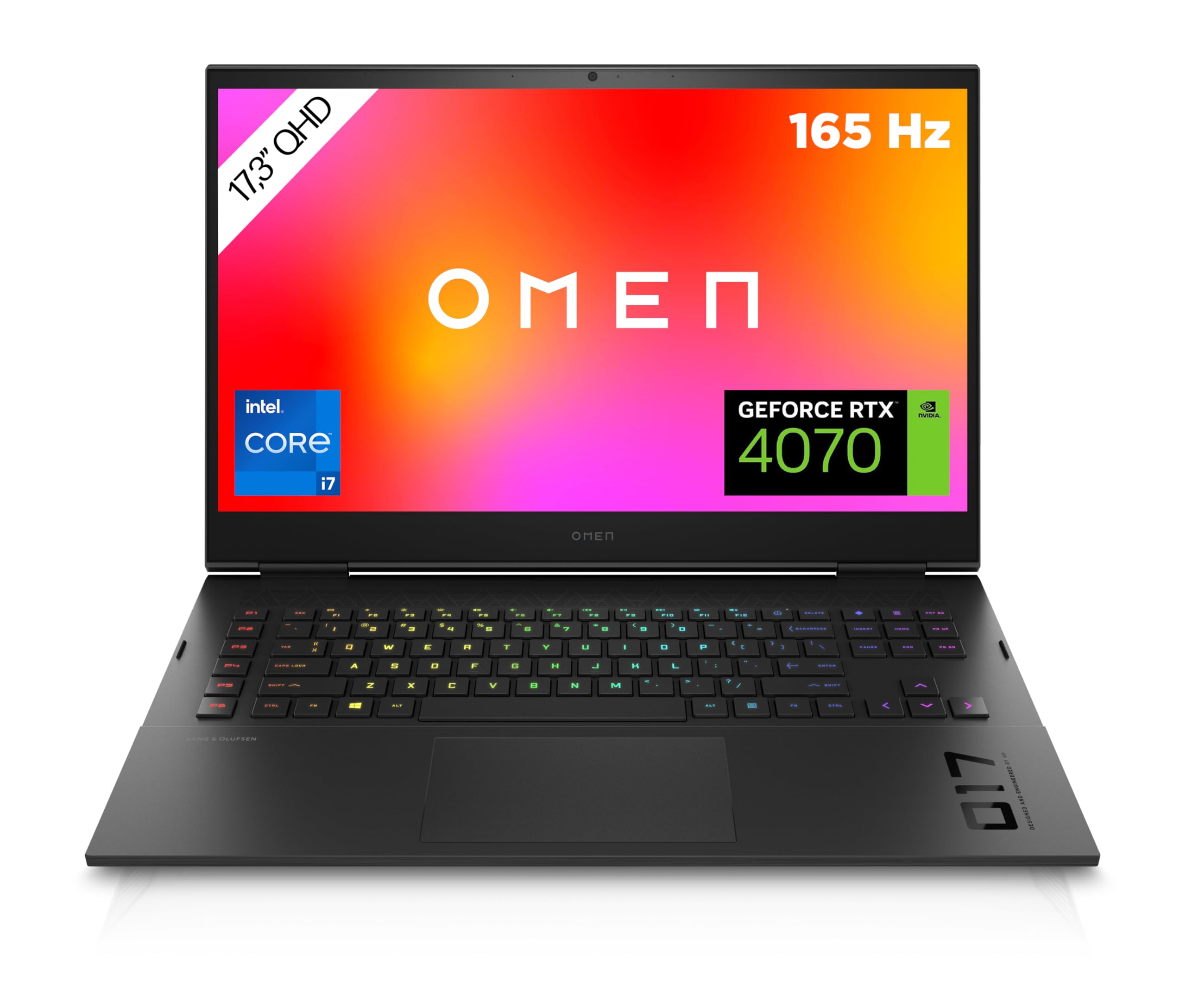 HP OMEN Gaming Laptop, 17,3" QHD 165 Hz Display, Intel Core i7-13700HX, 32 GB DDR5 RAM, 1 TB SSD, NVIDIA GeForce RTX 4070, Win11, QWERTZ Tastatur, Schwarz