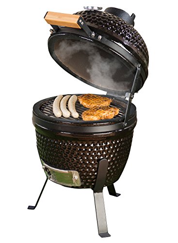 Rosenstein & Söhne Keramikgrill: 2in1-Kamado-Keramik-Kugelgrill & Smoker, Thermometer, Lüftung, Ø 27 cm (Kamado Grill)