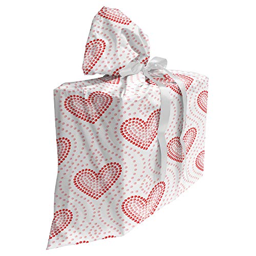 ABAKUHAUS Pearls Baby Shower Geschänksverpackung aus Stoff, Gepunktete Herz-Muster, 3x Bändern Wiederbenutzbar, 70 x 80 cm, Blush Creme Rot