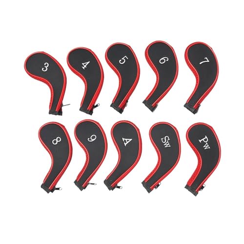 Golfschlägerhauben-Set, Reißverschluss-Schlägerhauben für Golfschläger, Eisenabdeckungen mit austauschbarem Nummernschild, Golf-Zubehör (rot, 2 Stück)