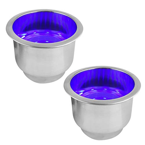 Uonlytech 2 Stücke Led Edelstahl Tasse Getränkehalter für Auto Marine Rv Boot Drop Auto Flaschenhalter Leuchtende Bewegliche Getränkebasis mit Abfluss (Blaulicht)
