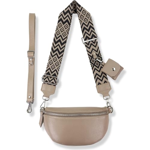 Blade Bauchtasche Damen Echtleder, stylisch Umhängetasche Damen, Crossbody Bag Damen mit 2 abnehmbaren verstellbaren Schultergurten und mit ETUI für Airpods1/2 für Frauen-Beige (Klein/Opt-3)