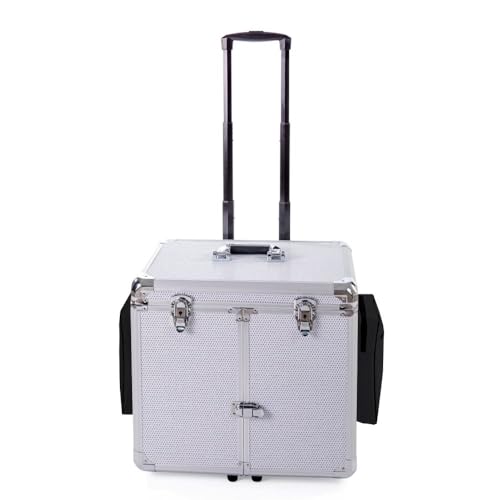 CS-KOSMETIKVERTRIEB Fuß-Pflege-Koffer mit Stauraum & Steckdosen-Durchführung - Kosmetik-Koffer mit Rollen & Fixiergurt - Modell Weiß Glitzer