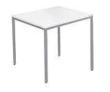 SCHÄFER SHOP Pure Schreibtisch, Quadratrohrfuß Arbeitstisch, B 80 x T 70 x H 72 cm, Bürotisch mit Tischplatte, Mehrzwecktisch quadratisch in weiß/Gestell in weißaluminium