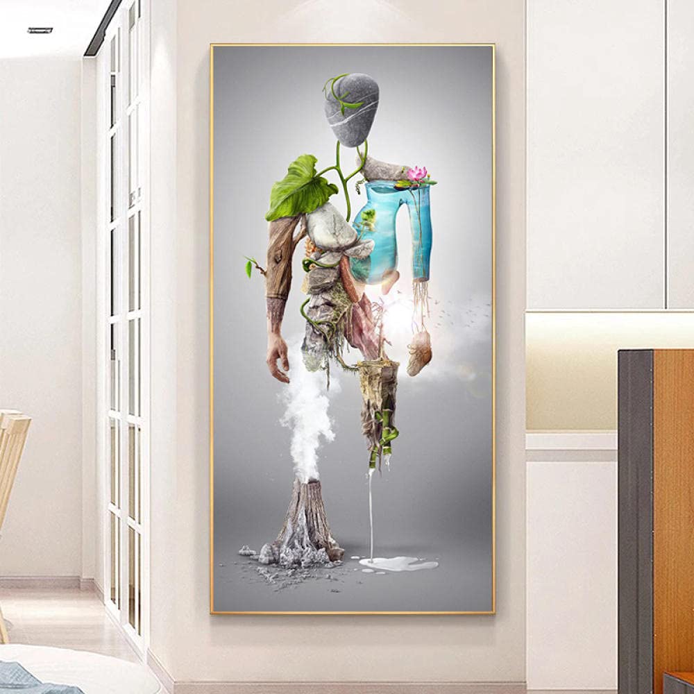 Abstrakte Stein Holz Blätter Figur Gemälde Poster Körper Bilder Poster Mensch und Natur Wand Gemäldedrucke Arzt Geschenk Wohnzimmer Veranda Klinik Wand Dekor Leinwand Gemälde I13093