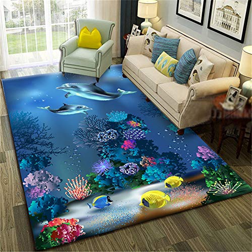 Teppich Unterwasserwelt Nicht-Slip Modern Einfach Rechteck Bodenmatte 3D Visuelle, Waschbar Teppich (I,120X160cm)