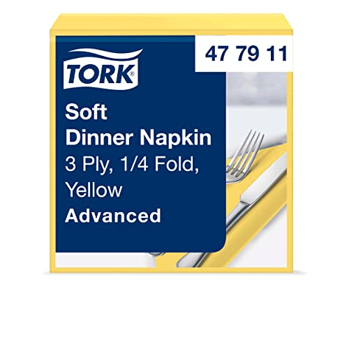 Tork 477911 Soft Dinnerserviette Gelb / Papierservietten 3 lagig / Ideale Qualität und Größe für ein Abendessen / Advanced Qualität / 12 x 100 (1200) Servietten / 39 x 39 cm (B x L)