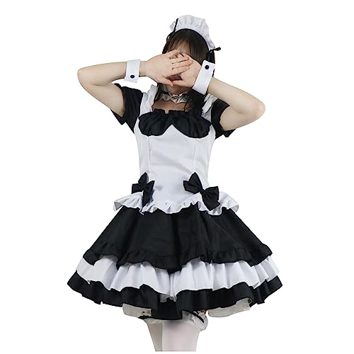 RKaixuni Dienstmädchenkleid, Cosplay-Outfits, niedliche japanische Dienstmädchen-Kostüme, zierliche Prinzessinnenkleider mit Schürze, Halloween-Kostüm