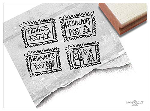 Stempel Weihnachtsstempel als Briefmarke, Einzeln oder 4er-Set - Textstempel Weihnachten Karten Weihnachtspost Geschenkanhänger Deko - zAcheR-fineT (4er-Set)