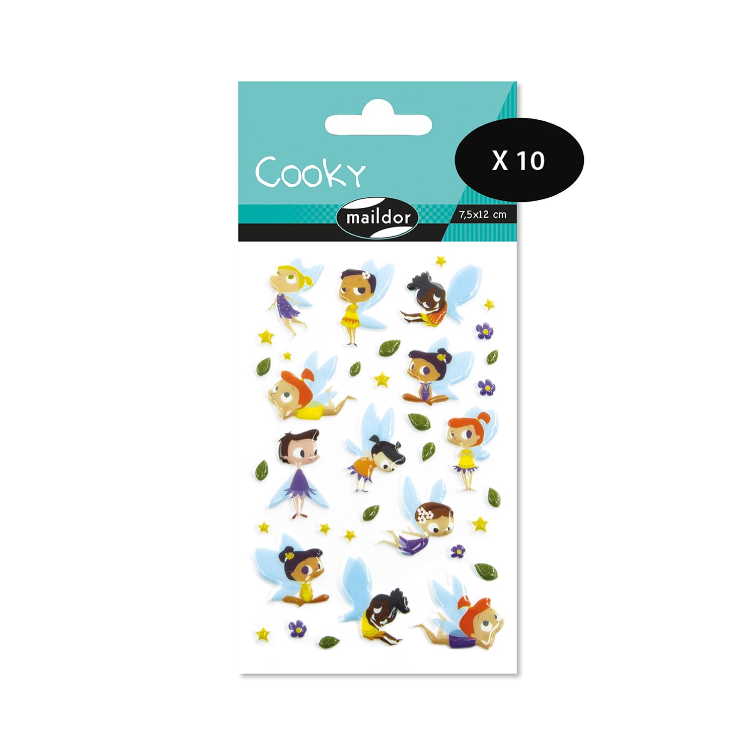 Maildor CY095Cpack – eine Packung mit 3D-Aufklebern Cooky, 1 Bogen 7,5 x 12 cm, Feen (37 Aufkleber), 10 Stück