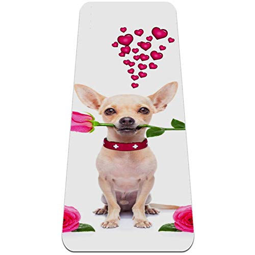 Eslifey Yogamatte Chihuahua mit Rose, dick, rutschfeste Yogamatte für Frauen und Mädchen, Gymnastikmatte, weiche Pilates-Matten, 182,9 x 61 cm, 6,4 mm dick